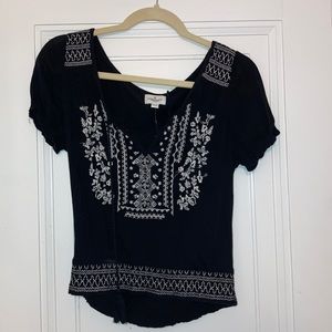 Women’s Black Embroidered Crop Top